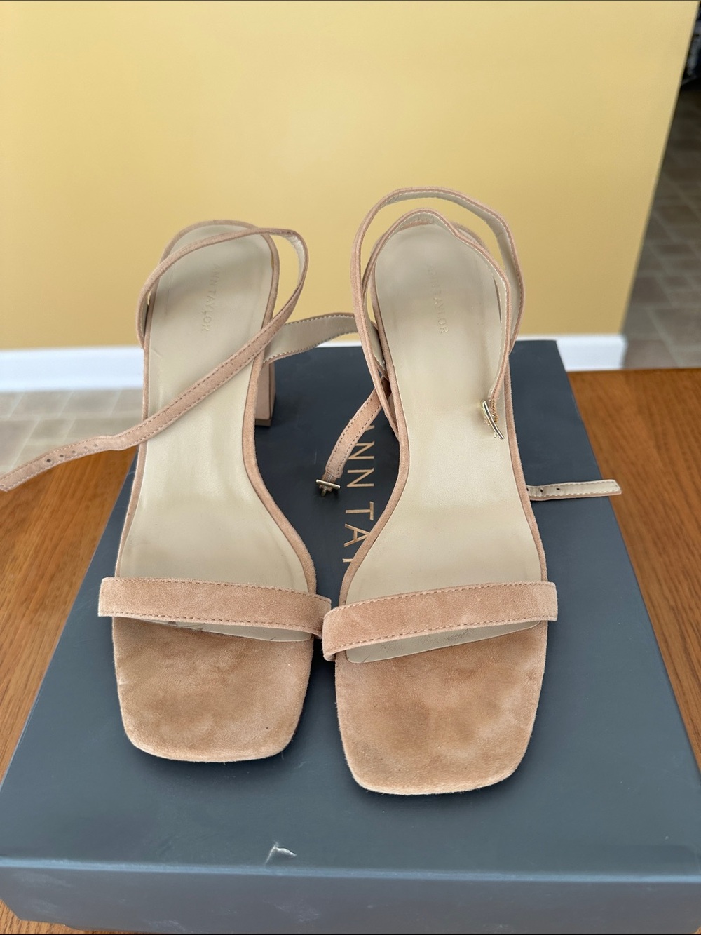 and Taylor nude Blush Suede Square-Toe Slingback Heels